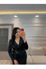 Gold Toka Detaylı Saten Bluz