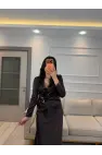 Gold Toka Detaylı Saten Bluz