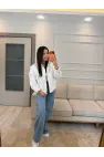Harem Zımba Detaylı Denim Ceket