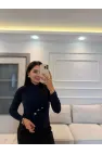 Kalp Düğmeli Büzgü Bantlı Bluz
