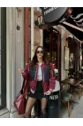 Kapitone Denim Detaylı Bomber Mont