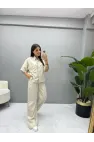 Keten Sedef Çiçekli Gömlek Pantolon Takım