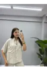 Keten Sedef Çiçekli Gömlek Pantolon Takım