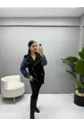 Kol Denim Detaylı Süet Mont