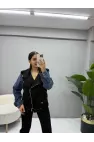 Kol Denim Detaylı Süet Mont