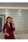 Kruvaze Pileli Simli Elbise