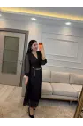 Kruvaze Zincir Kemerli Elbise