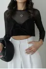 Lee Tül Fiyonk Detaylı Crop Bluz