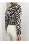 Leopar Kayık Yaka Bluz