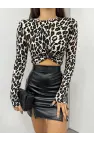 Leopar Önü Büzgülü Crop