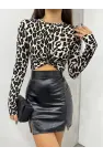Leopar Önü Büzgülü Crop