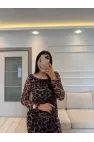 Leopar Tül Düşük Omuz Elbise