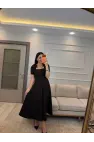 Omuz Fiyonklu Kare Yaka Elbise