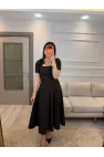 Omuz Fiyonklu Kare Yaka Elbise