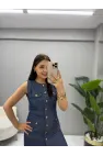 Premium Denim Sıfır Kol Elbise