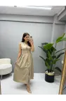 Premium Gold Düğmeli Sıfır Kol Elbise