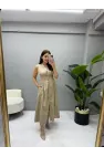 Premium Gold Düğmeli Sıfır Kol Elbise