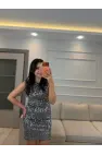 Pul Payet Sıfır Kol Elbise
