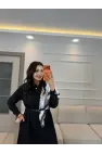 Şal Detaylı Kemerli Elbise