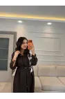 Şal Detaylı Kemerli Elbise