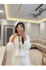 Serpme Taşlı Fermuarlı Sweatshirt Takım