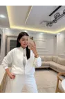 Serpme Taşlı Fermuarlı Sweatshirt Takım