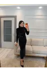 Serpme Taşlı Ön Düğmeli Kadife Elbise