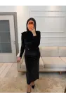 Serpme Taşlı Ön Düğmeli Kadife Elbise