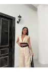 Sırt Dekolte Yelek Pantolon Takım