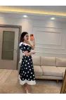 Tek Omuz Puantiyeli Kemerli Elbise