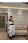 Tek Omuz Puantiyeli Kemerli Elbise