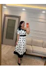 Tek Omuz Puantiyeli Kemerli Elbise