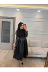Üst Dantelli Alt Deri Elbise