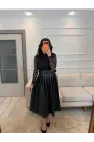 Üst Dantelli Alt Deri Elbise