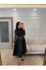 Üst Dantelli Alt Deri Elbise