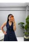 Yaka Detaylı Düğmeli Tensel Elbise