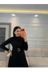 Yırtmaç Gold Toka Detaylı Elbise