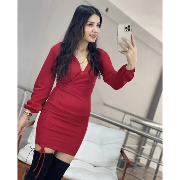 FND KRUVAZE ÖNÜ BÜZGÜLÜ ELBİSE