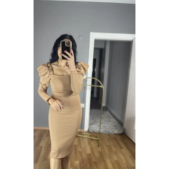 Mitchel Omuz Düğmeli Elbise