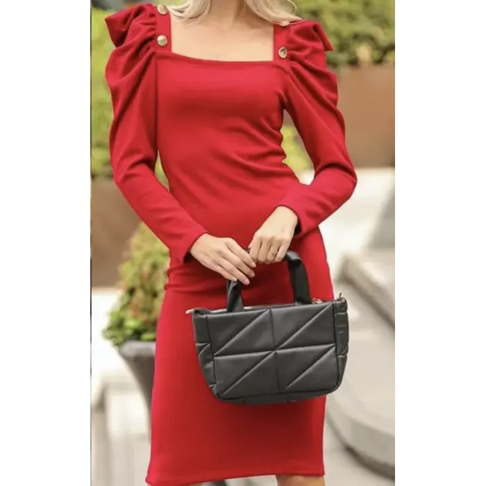 Mitchel Omuz Düğmeli Elbise