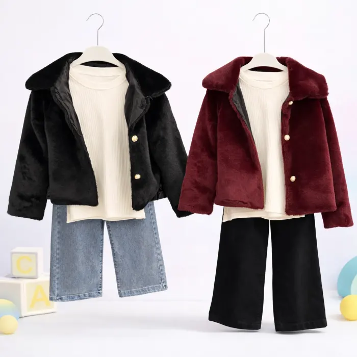 Peluş Ceketli Üçlü Takım