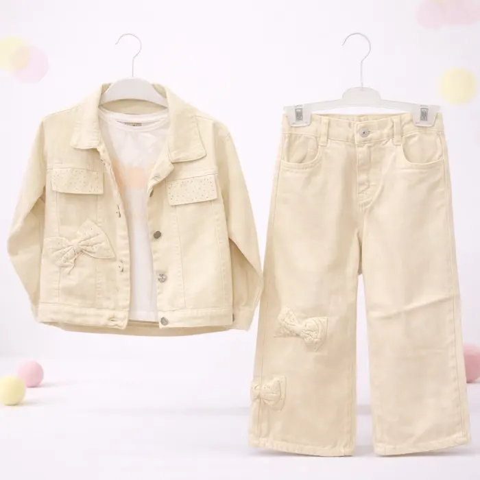 Fiyonk Kabartma Denim Üçlü Takım 5/12 Yaş