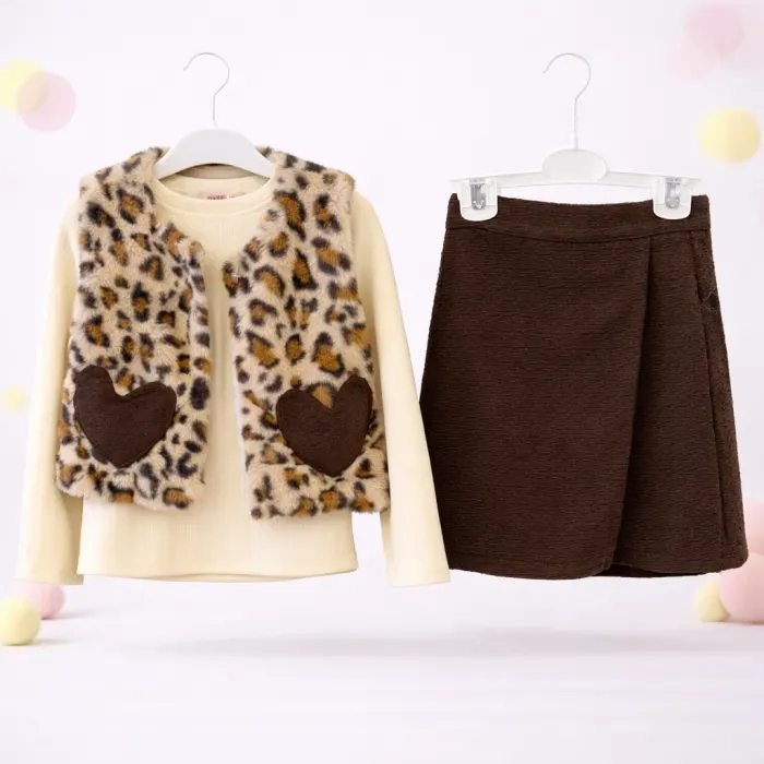 Kalp Cep Leopar Peluş Üçlü Takım 2/5 Yaş