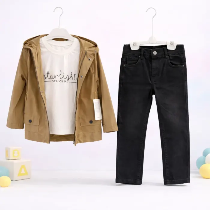 Kapüşonlu Ceket Üçlü Takım 1/4 Yaş