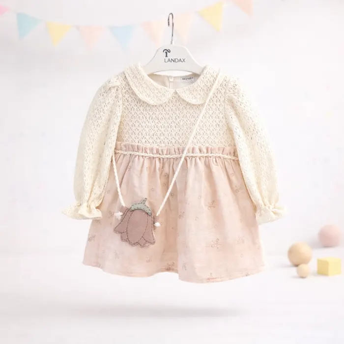 Etek Ucu İşlemeli Müslin Elbise 9/24 Ay