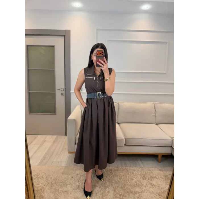 Fermuarlı Kemer Detaylı Elbise