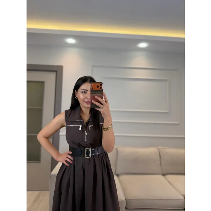 Fermuarlı Kemer Detaylı Elbise