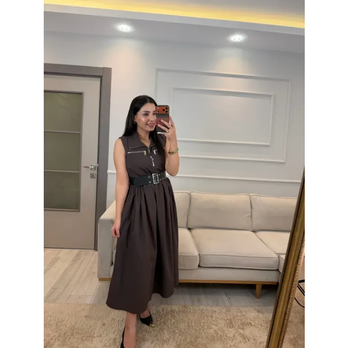 Fermuarlı Kemer Detaylı Elbise