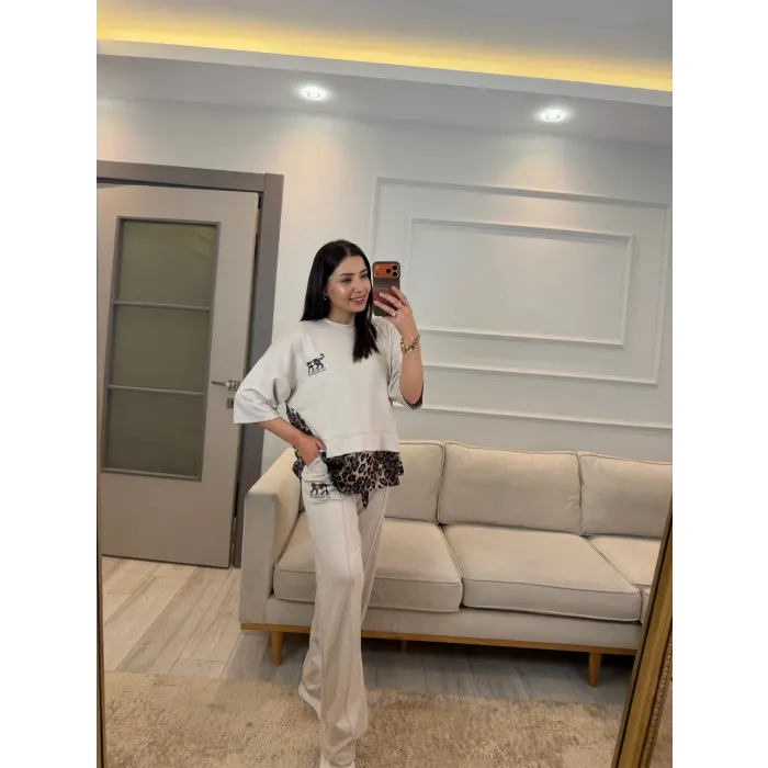 Leopar Fular Detaylı İkili Takım