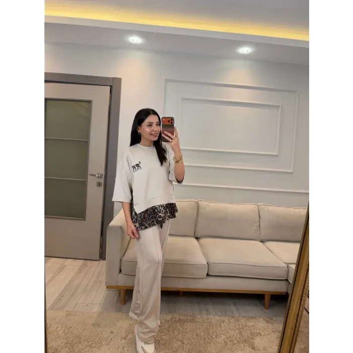 Leopar Fular Detaylı İkili Takım